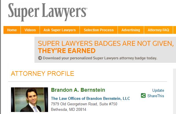 thumbnail for Brandon Bernstein Named as one of Maryland’s 2014 Rising Stars by Super Lawyers